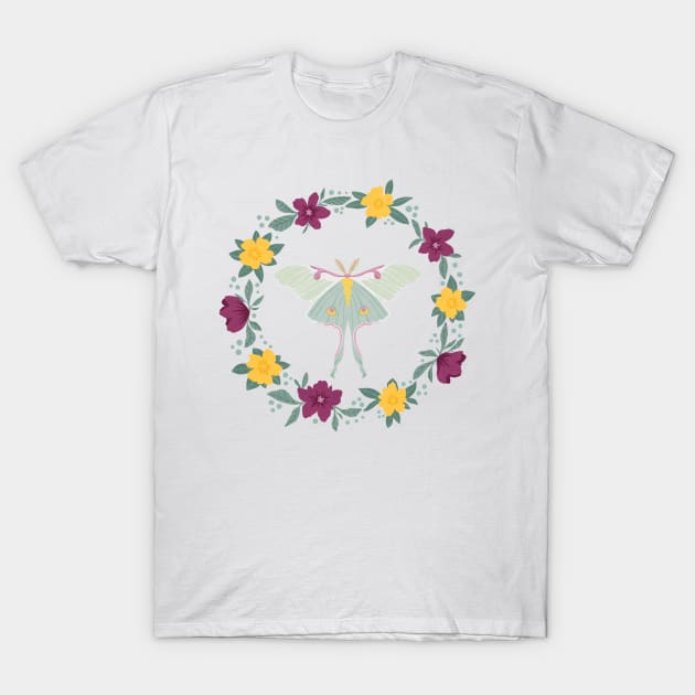 Luna Moth Wreath2 T-Shirt by Aliz Arteta Design